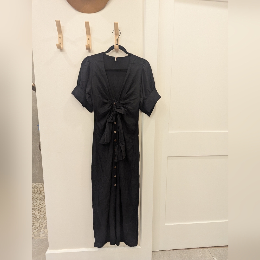 Free People Black Tie Front Midi Sundress